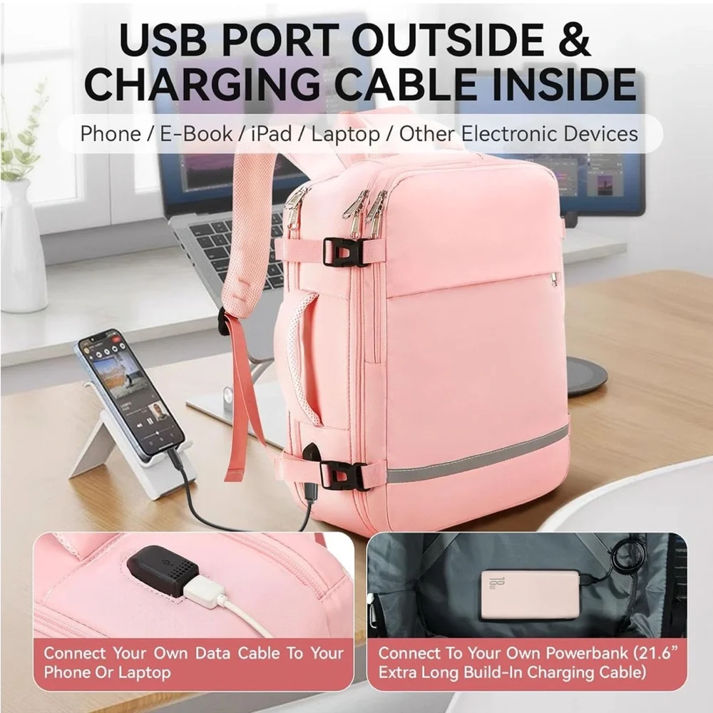 Airline Flight approved extra large capacity, travel laptop backpack 35L pink - Picture 12 of 16